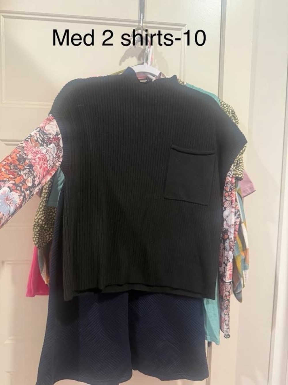 Black Ribbed Short-Sleeve Top with Pocket